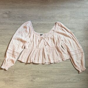 American Eagle Outfitters Blush Pink Peplum Scoop-Neck Long Sleeve Top